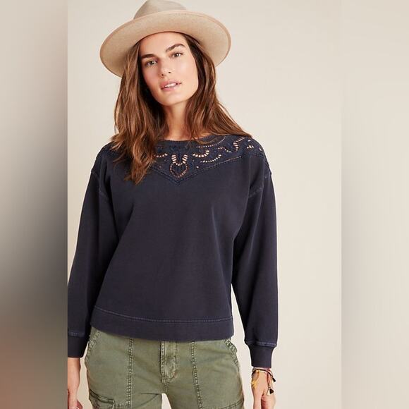 Anthropologie Fabienne Eyelet Sweatshirt - Picture 1 of 6